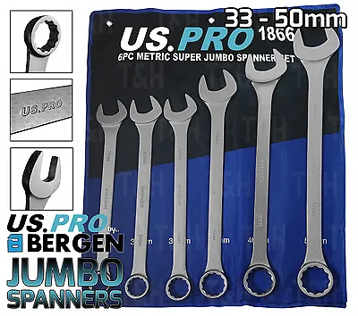 BERGEN JUMBO Spanners 6pc Combination Wrench Spanner Set 33 34 36 41 46 50mm HGV • £69.95