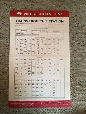 London Underground Metropolitan Line - Trains From This Station 1973 Timetable • £3.99