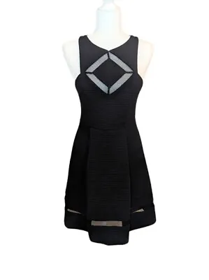 Plenty By Tracy Reese Black Mesh Insert Fit And Flare Skater Dress Size 0 • £19.30