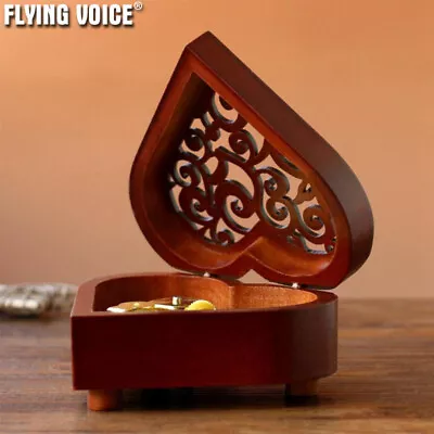 Wood Hollowing Heart Music Box Wind Up 50 Tune Option Xmas Birthday Present Gift • $38.49