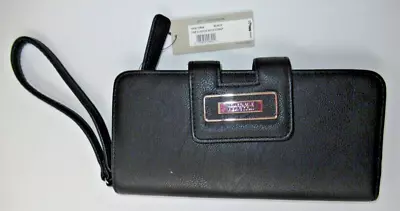 Kenneth Cole Reaction Tab Clutch Purse With Strap Wallet Wristlet Black New • £10.61