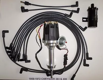 Small Cap MOPAR 1959-1972 383 400 BLACK HEI Distributor + 45K Coil + Plug Wires • $229.85