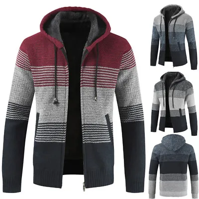 £4.39 • Buy Mens Knitted Chunky Zip Up Hoodie Sweater Cable Knitted Hooded Cardigan Jumper
