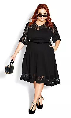 $70 • Buy City Chic Womens Plus Size Elisabeth Midi Dress 3/4 Sleeves - Black