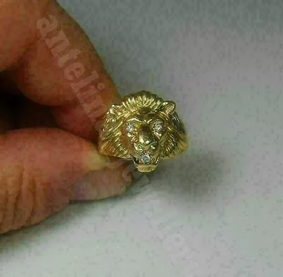 Men's Lion Pinky Ring 0.23 Ct Simulated Diamond Round Cut 925 Silver Gold Plated • $119