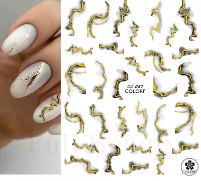 3D Nail Stickers Black Gold Marble Foil Line Press Nail Decals Pattern CC87 NS43 • $2.29