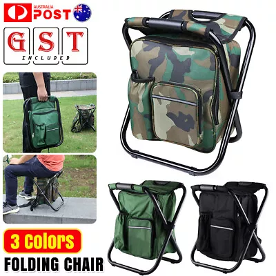 Portable Outdoor Folding Camping Fishing Chair Camp Stool Backpack Seat Bag AU • $29.49