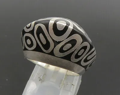 FLLI MENEGATTI 925 Silver - Vintage Black Enamel Dome Band Ring Sz 6 - RG24019 • $91.91