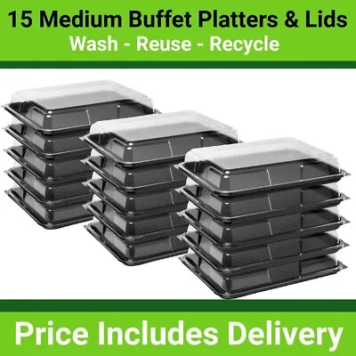 £27.75 • Buy 15 X Medium Buffet Platters & Lids (390 X 295 X 70mm) Catering Events/parties