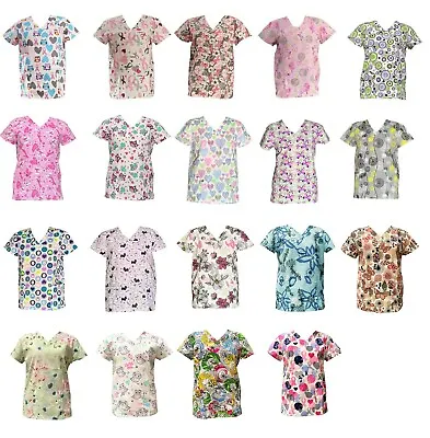 Zikit Women's Fashion Medical Nursing Scrub Printed Tops XS-3XL • $13.03