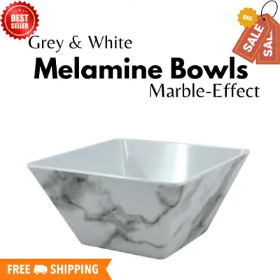 2 Piece Modern Small/Large Grey & White Melamine Kitchen Bowl Set Marble-Effect • £12.65