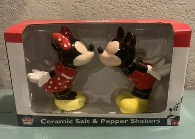 Disney Mickey & Minnie Mouse Kissing Salt & Pepper Shakers Ceramic Polka Dot New • $10.99