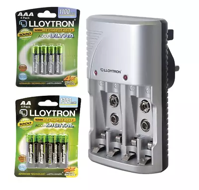 Lloytron Battery Charger Set With High Capacity AA AAA Rechargeable Batteries • £9.53