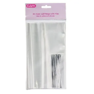 Culpitt 50 Clear Gift Bags With Ties - Cookies Cake Pops Wedding Favours 12x17 • £4.60