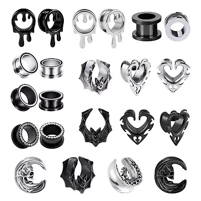 2x Stainless Steel Flesh Tunnel-Punk Ear Gauge Plug-Saddle Ear Spreader Piercing • $10.99