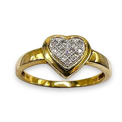 10k Yellow Gold Diamond Micro Pave Heart Promise Ring 7-2803 • $499.99