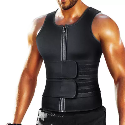 MEN SWEAT SAUNA VEST Gym Waist Trainer Neoprene Body Shaper Weight Loss Tank Top • £13.99