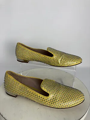 Miu Miu Size 8 (38) Yellow Leather Rhinestone Loafers Flats NWOB • $425