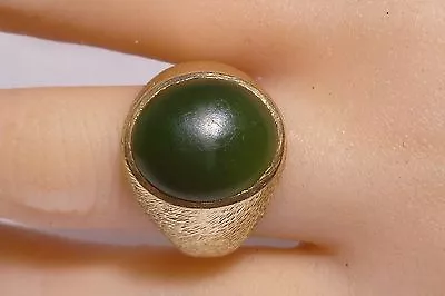1970s Men's 14K Dome Gold Jade Ring Nugget Ring Genuine Green Jade Estate • $1000