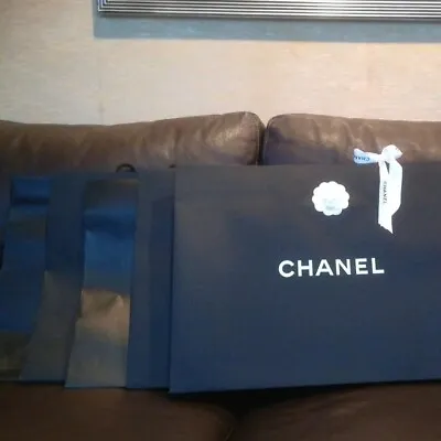 [Set Of 5] Chanel Extra Large Matte Black Shopping Paper Bags W/camellia &Ribbon • £160.69
