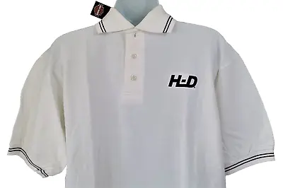 Harley Davidson SS Shirt Polo Golf White Texture Button Embroidered 44in Mens M • $39.37