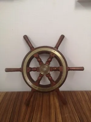 £49.99 • Buy 16  Ship Wheel Wooden Brass: Pirate Boat Wooden Finish Wall Hanging Home Decor 