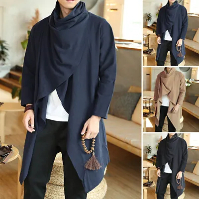 UK STOCK Mens Long Sleeve Shawl Cloak Cape Poncho Coat Jackets Pullover Outwears • £20.88