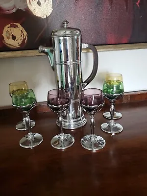 Farber Bros Krome Kraft Decanter Cocktail Shaker Bakelite Handle Art Deco 7 Set • $350