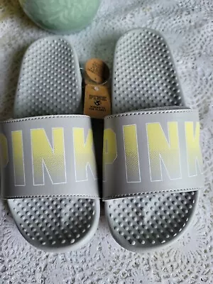  FLIP FLOPS Single Strap Slides  M 7/ 8 New PINK Logo Victoria's Secret 😇  • $28.99