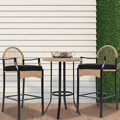 3x Outdoor Bar Table Set Pub Height Table & 2 WickerBar Height Chair Barstools  • $188.77