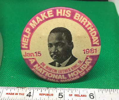 Vintage Martin Luther King Day Photo Button  Prince Hall Masons Of New York • $10