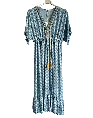 Brand New Womens Italian Summer Kaftan Style Tassel Sleeve Maxi Dress • £24.99