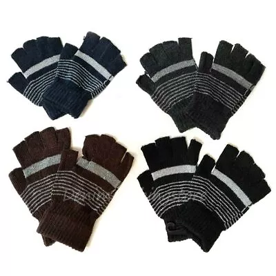 4 Pairs Men Women Striped Winter Warm Knitted Fingerless Half Finger Magic Glove • $9.45