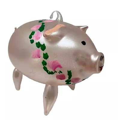 Vintage Christmas Italian Hand Blown Pink Pig Tree Art Glass Ornament Italy • $24.99