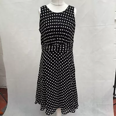 Ladies Wallis Black & White Polka Dot Sleeveless Lined Shift Dress – UK Size 14 • £8.95