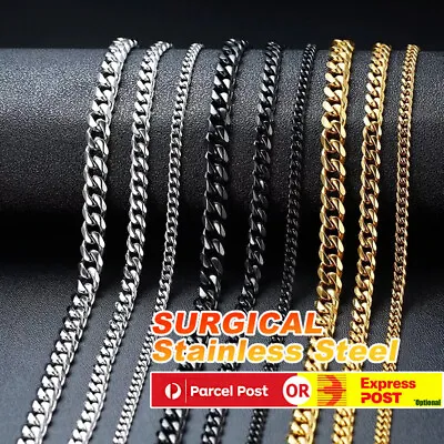 $4.99 • Buy Men Woman 316L Stainless Steel Silver Curb Link NK Necklace Chain Wholesale Au