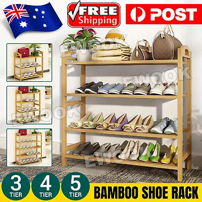 $23.75 • Buy 3-5 Tiers Layers Bamboo Shoe Rack Storage Organizer Wooden Shelf Stand Shelves