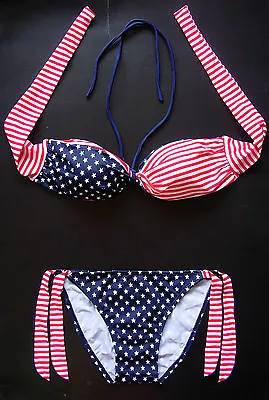 £11.99 • Buy TWISTER BIKINI Swimming Costume PADDED Bra USA Stars Stripes Bandeau Swimwear