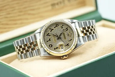 Gents Steel & Gold Rolex Datejust 36mm 16233 Custom Arabic Pave Diamond Dial • £5995