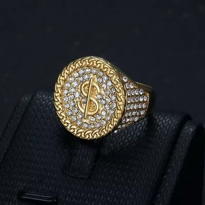 Hip Hop Stainless Steel Dollar Symbol Casting Ring Gold Plated Jewelry • $13.49