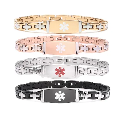 CUSTOM ENGRAVE Women's Slim Stainless Steel Link Medical Id Bracelet 4 Colors! • $27.97