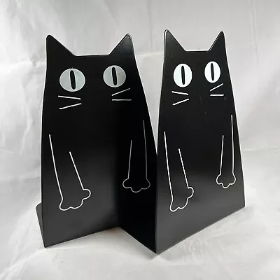 Black Cats Bookends Cat 8 X5.5  Big Eyes Metal Steel Sturdy NonSkid Kittens Pair • $24.95