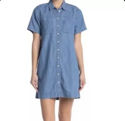 Madewell A-line Denim Chambray Button Down Short Sleeve Pockets Shirtdress S • $33.99