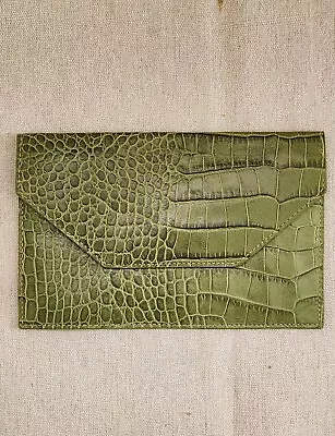 Graphic Image Leather Wallet/ Envelope Holds Money Papers 7x4.5  Green Croc • $15