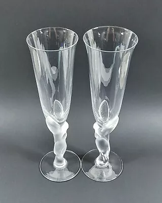 (Pair) Carl Fabergé Faberge Kissing Doves Champagne Flutes Glasses Stems France  • $65