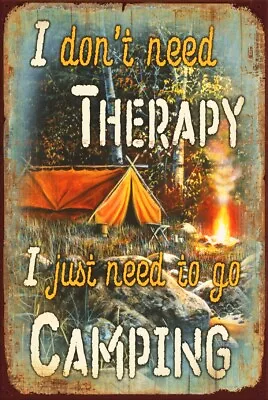 THERAPY IS CAMPING Vintage Retro Rustic Garage Wall Man Cave Metal Sign • $12.99