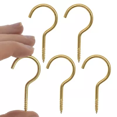 Brass Screw Hooks 5Pk 2  Wall Cabinet Shelf Hanger Peg Cup Mug Clothing Coat Key • £2.48