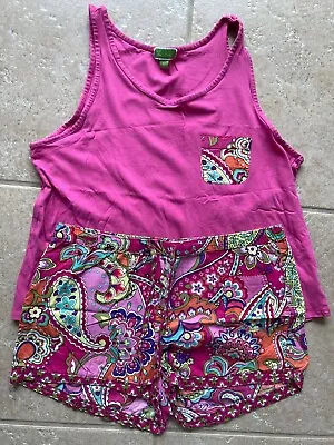 Vera Bradley Women's Size Medium Tank Top Pocket Shorts Pajama Set Pink Paisley • $5.99