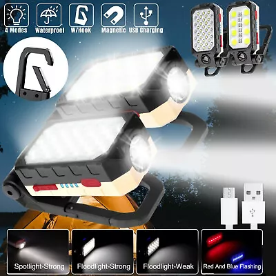 Magnetic COB LED Work Light USB Rechargeable Camping Lamp Torch Flashlight +Hook • $13.98