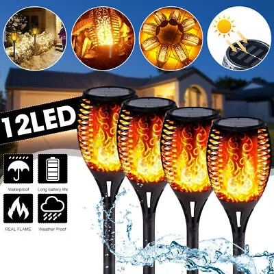 4Pcs LED Flame Solar Torch Light Waterproof Flickering Dancing Path Garden Lamp • £8.59